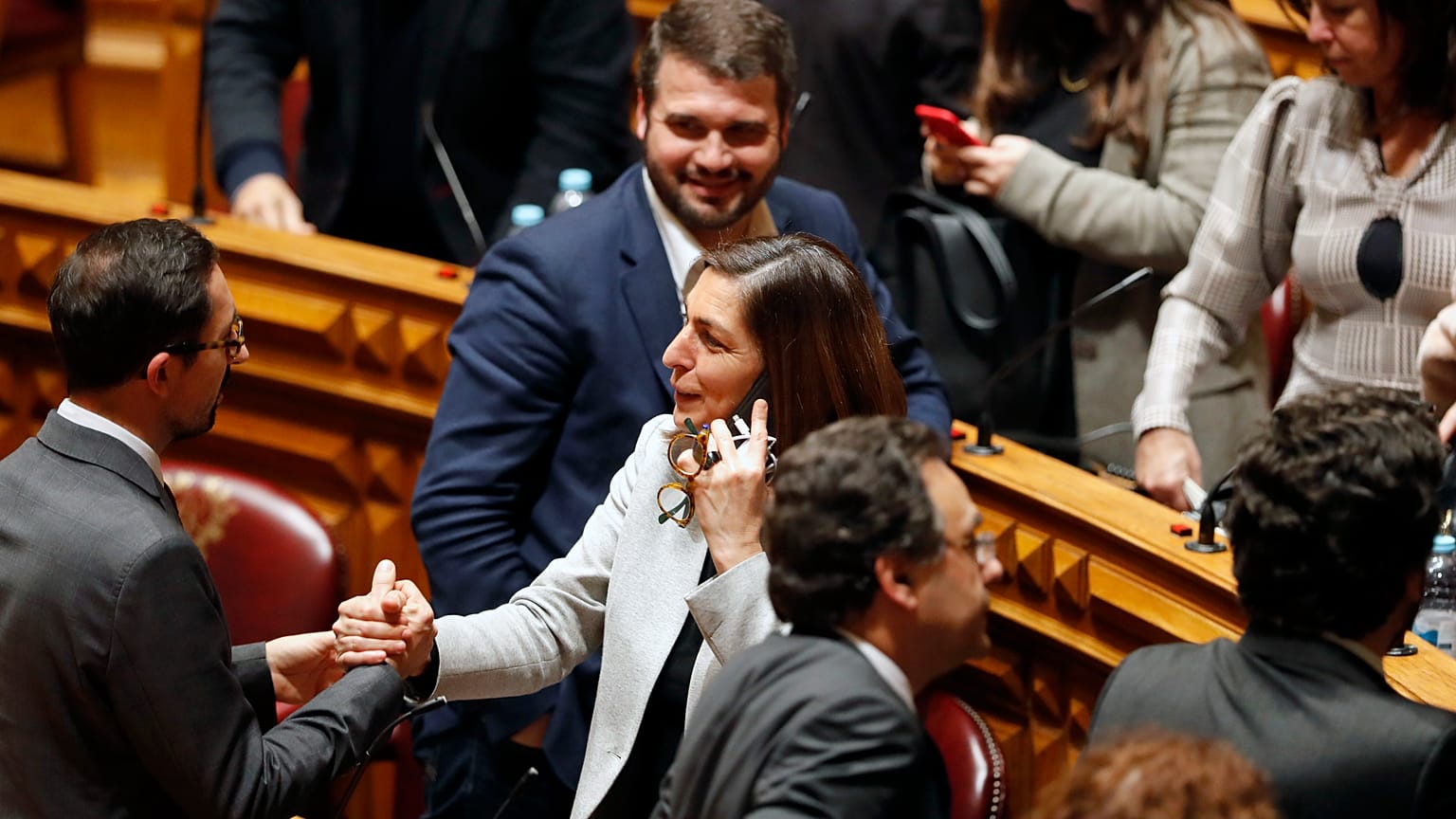 Ana Catarina Mendes, center, Socialist Party leader in parliament