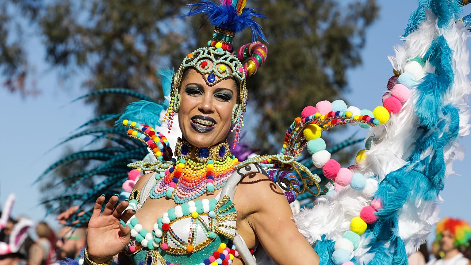 Foliões desfilam durante o Grande Corso Carnavalesco de Ovar, 23 de fevereiro de 2020. PAULO NOVAIS/LUSA
