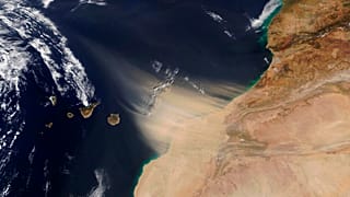 A NASA images shows the dust storm approaching the Canary Islands