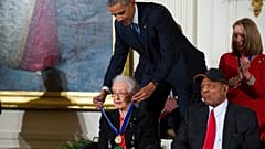President Barack Obama presents the Presidential Medal of Freedom to Katherine Johnson in 2015 