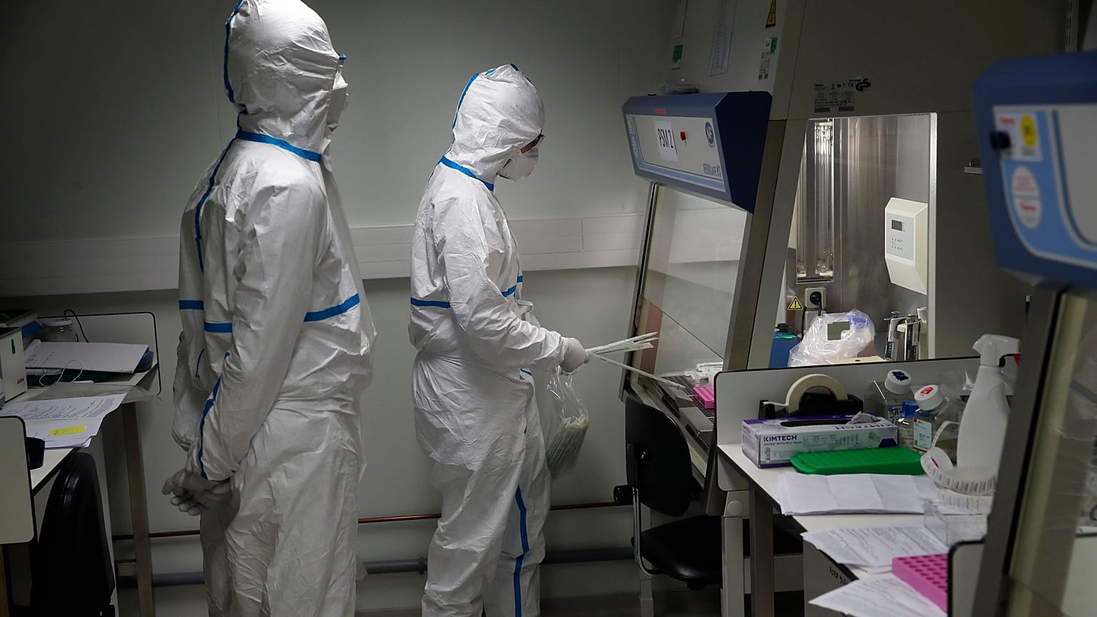 Scientists testing for COVID-19 in France