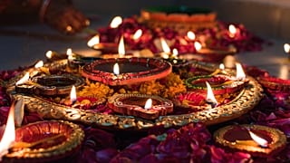 Flowers and candles during Diwali.