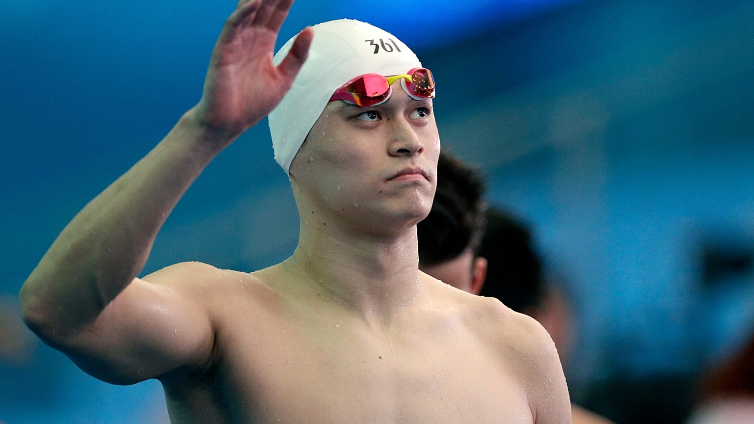 Sun Yang lors du relai 4x200m fresstyle lors des Mondiaux de Gwangju, en Corée du Sud, 26 juillet 2019
