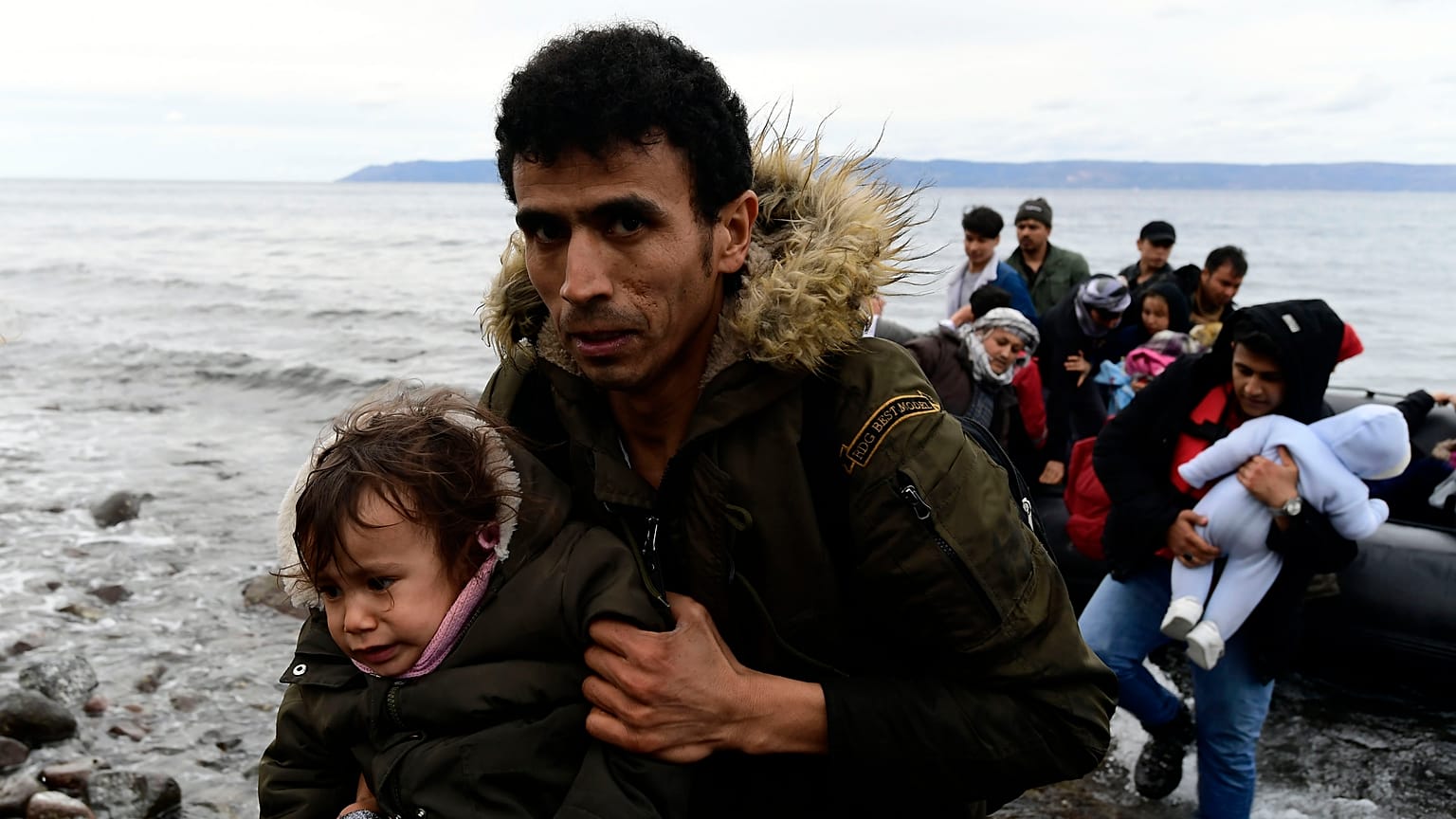 Refugees arrived in Lesbos aboard dinghies on Friday morning 