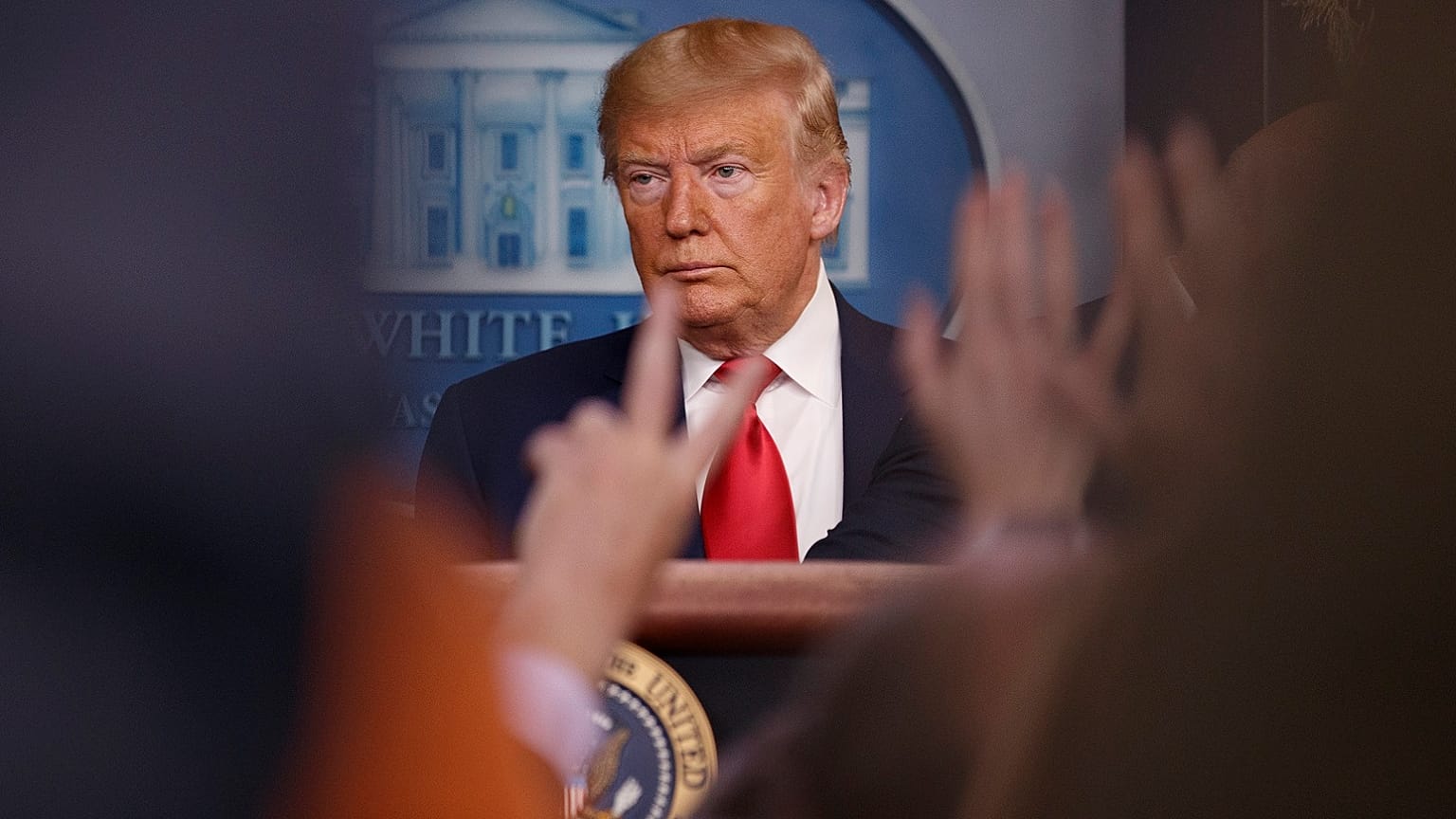 President Donald Trump speaks about the coronavirus in the press briefing room at the White House, Saturday, Feb. 29, 2020, in Washington