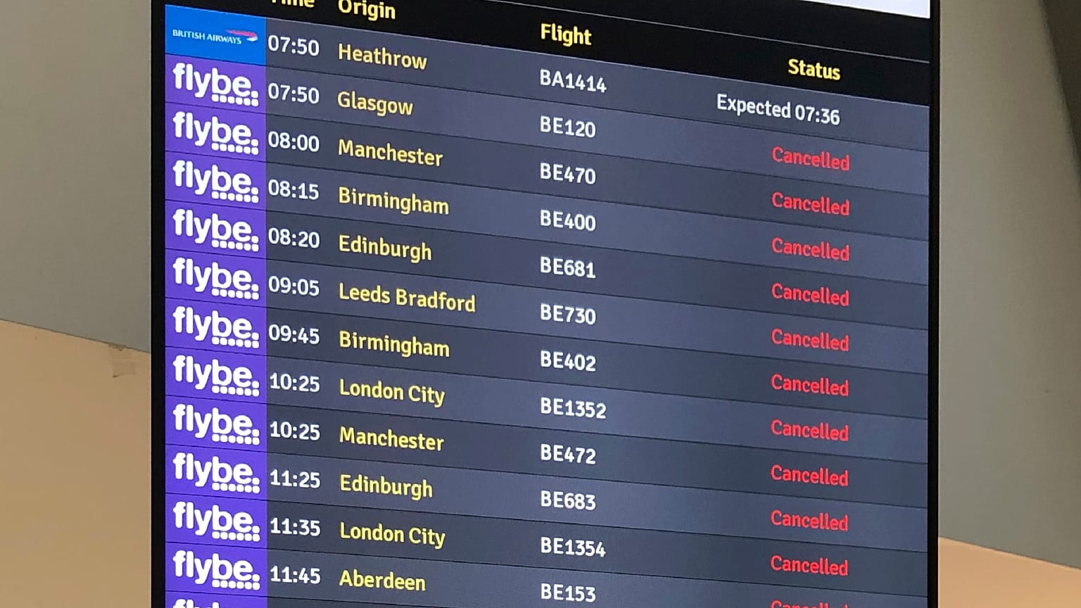 La aerolínea regional británica Flybe no sobrevive al coronavirus
