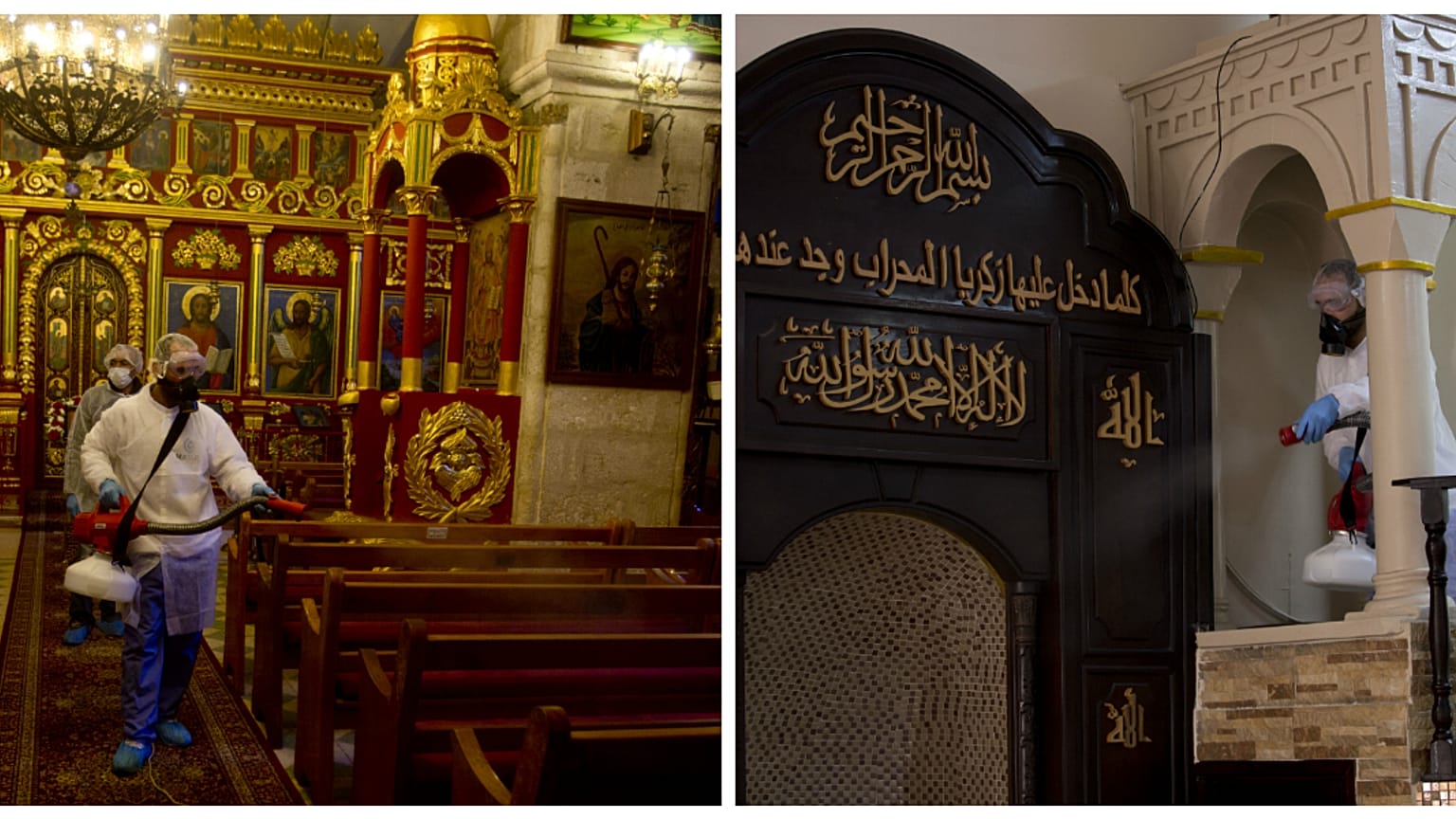 عاملان من بلدية رام الله يطهران مسجداً وكنيسة في المدينة 
