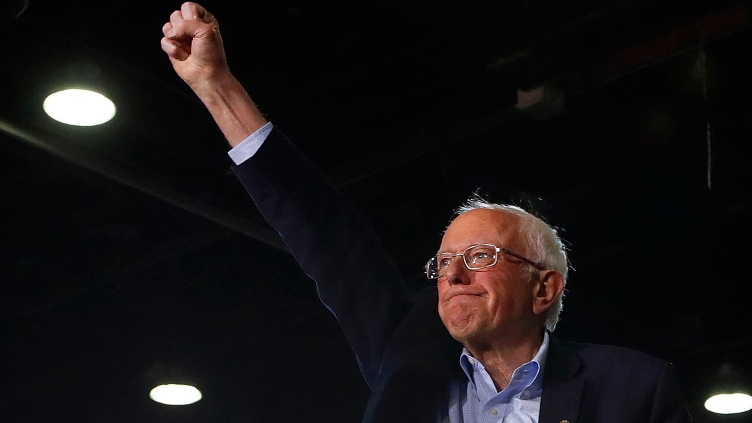 Democratic presidential candidate Sen. Bernie Sanders, I-Vt., raises his fist during a campaign rally in Detroit, Friday, March 6, 2020