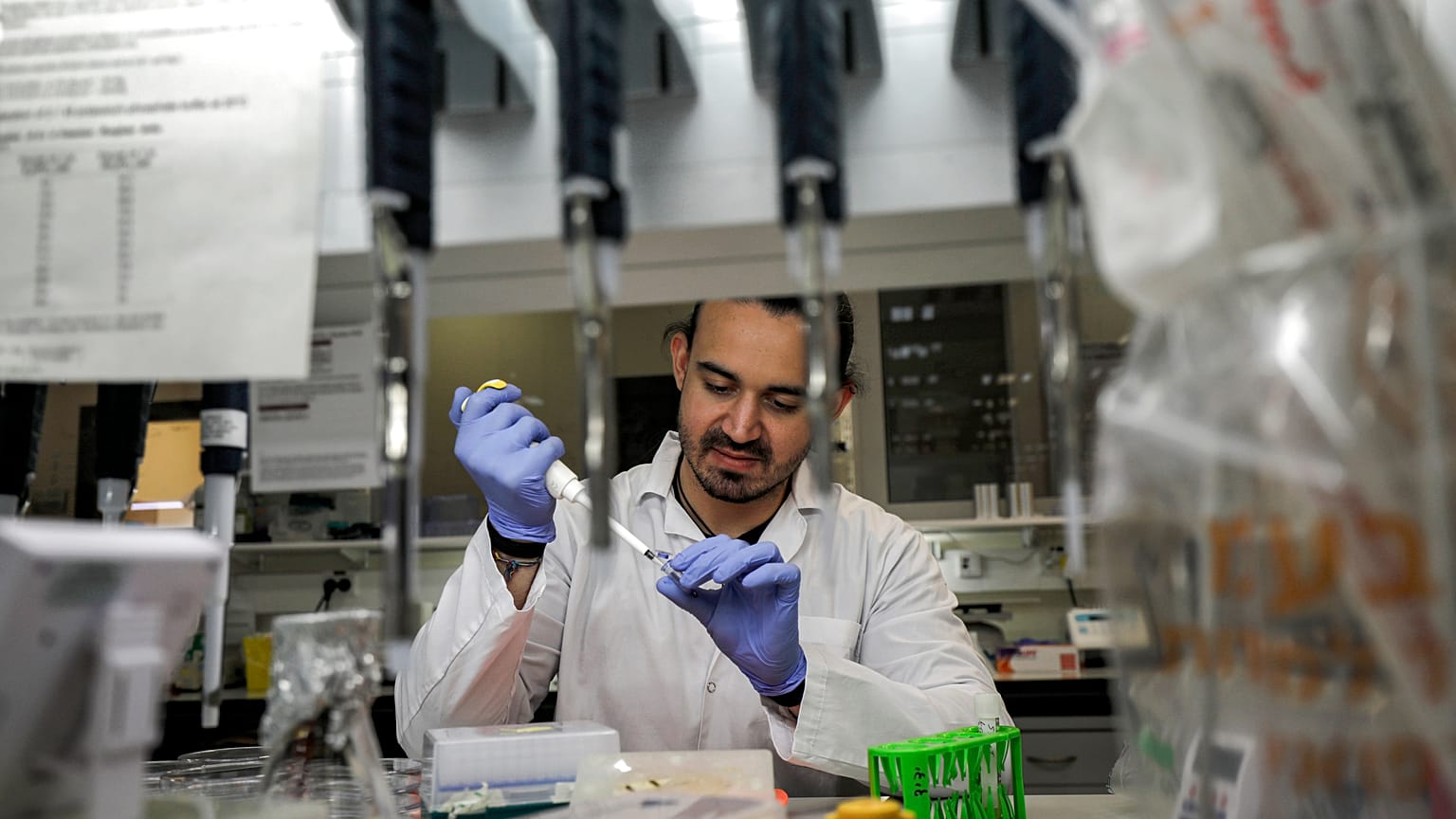 An Israeli scientist works at a laboratory at the MIGAL Research Institute in Kiryat Shmona in the upper Galilee in northern Israel on March 1, 2020 