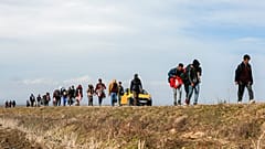 Des migrants marchent près de la frontière entre Grèce et Turquie, février 2020