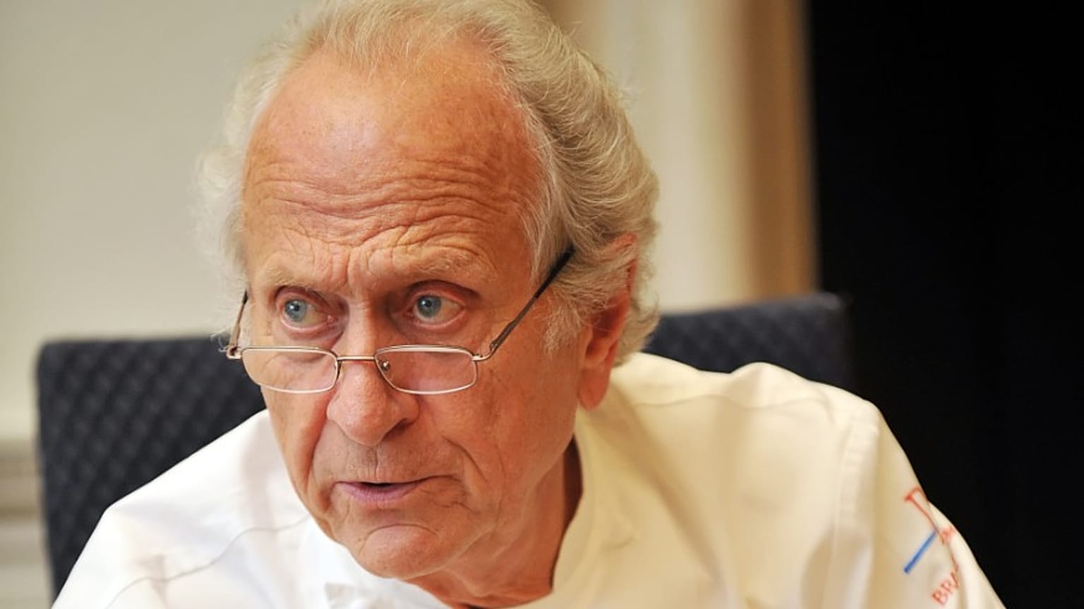 French chef Michel Roux speaks to other judges during the finals of the 'Roux Scholarship' competition at the Mandarin Oriental hotel in central London, on April 6, 2009. 