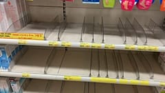 This is where hand santiser used to stand. But shelves are now empty as people try to protect themselves from COVID-19.