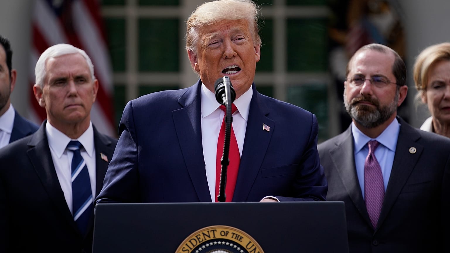 Donald Trump speaks outside the White House on Friday night. 