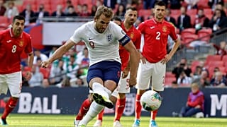 Harry Kane takes a penalty during a EURO 2020 qualifier between England and Bulgaria