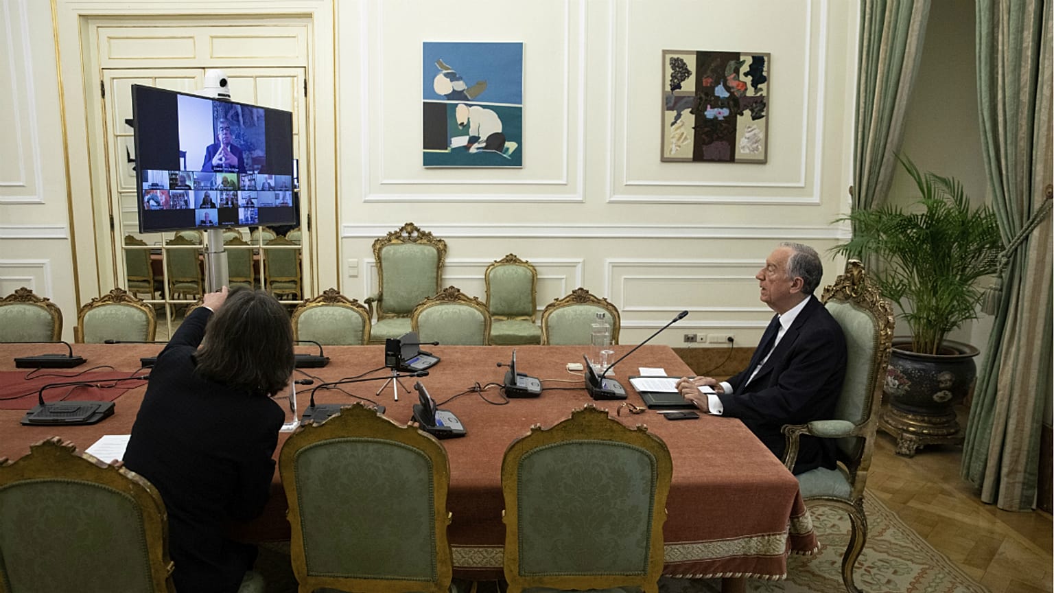 Presidente Marcelo Rebelo de Sousa durante o Conselho de Estado por videoconferência