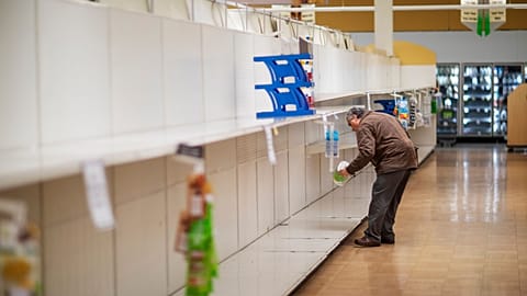 Empty shelves in a supermarket in the US