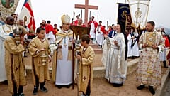 Orthodox priest of the Saint Spyridion church in Cargese attend a religious ceremony, on April 22, 2019