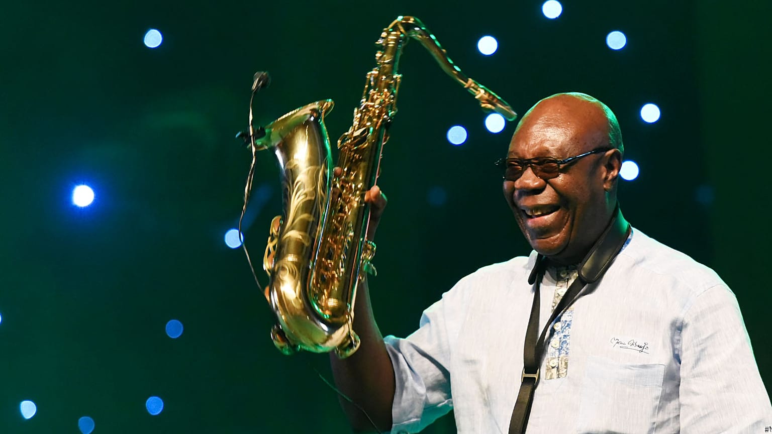Manu Dibango, le 29 juin 2018 à Abidjan.
