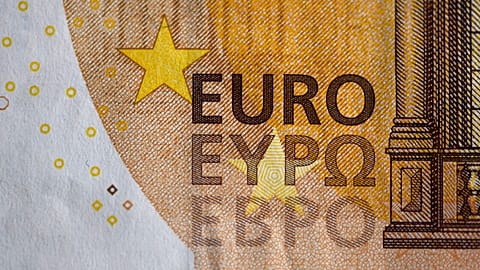 The logo of a 50 Euro banknote