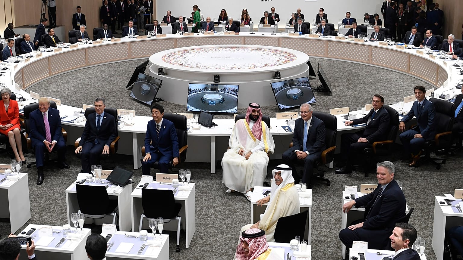 28 Haziran 2019 tarihinde Japonya'nın Osaka kentinde yapılan G20 Liderler Zirvesi'nden bir kare.