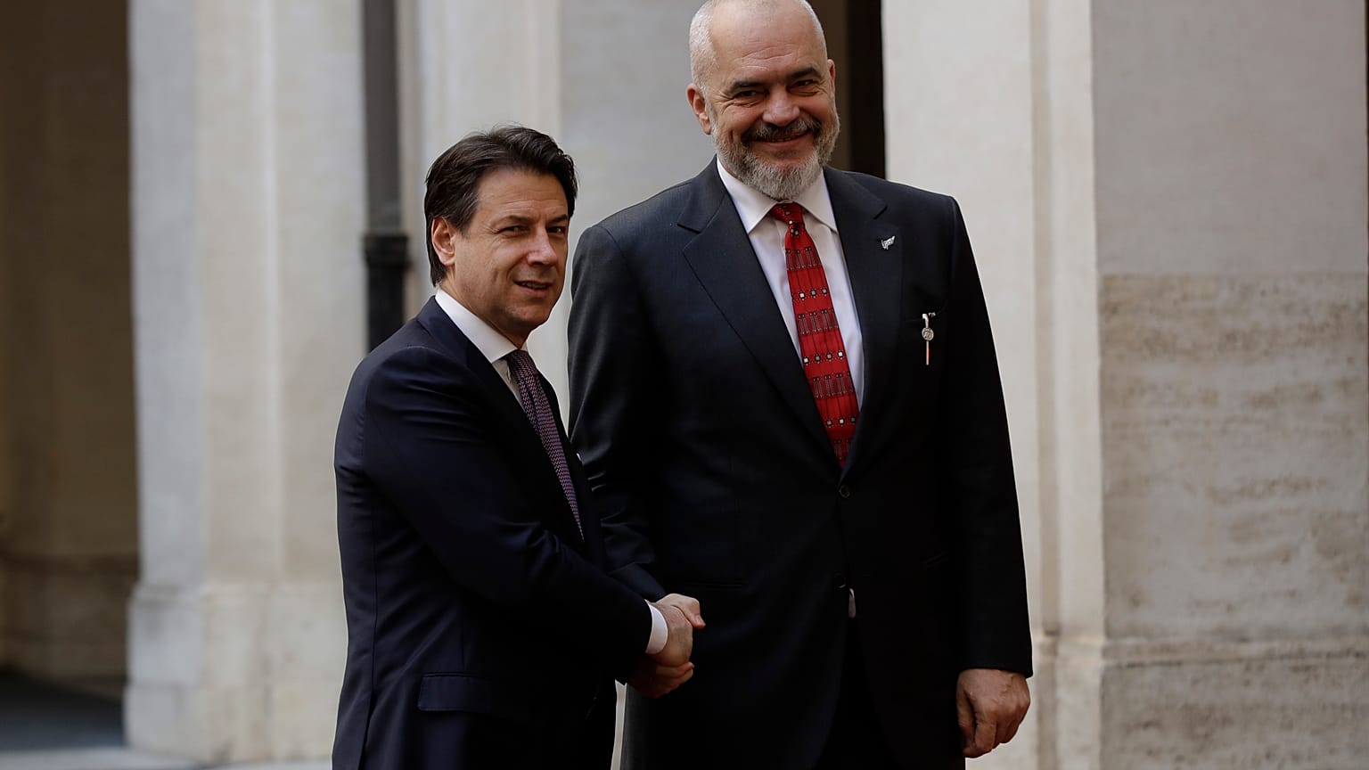 The leaders of Italy and Albania, Giuseppe Conte and Edi Rama, in January 2020