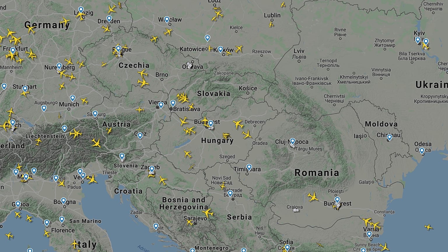 A FlightRadar térképe 2020. március 29-én kora délután
