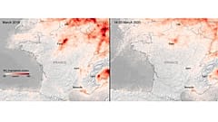 Comparaison de la concentration en NO2 en France entre mars 2019 et la  période 14 au 25 mars 2020.