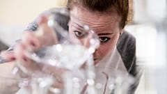 Caitlin Bagenstose makes hand sanitizer at the Eight Oaks Farm Distillery in New Tripoli, Pa., Monday, March 16, 2020