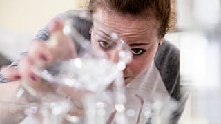 Caitlin Bagenstose makes hand sanitizer at the Eight Oaks Farm Distillery in New Tripoli, Pa., Monday, March 16, 2020