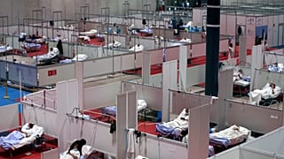 A temporary field hospital for COVID-19 patients in Madrid