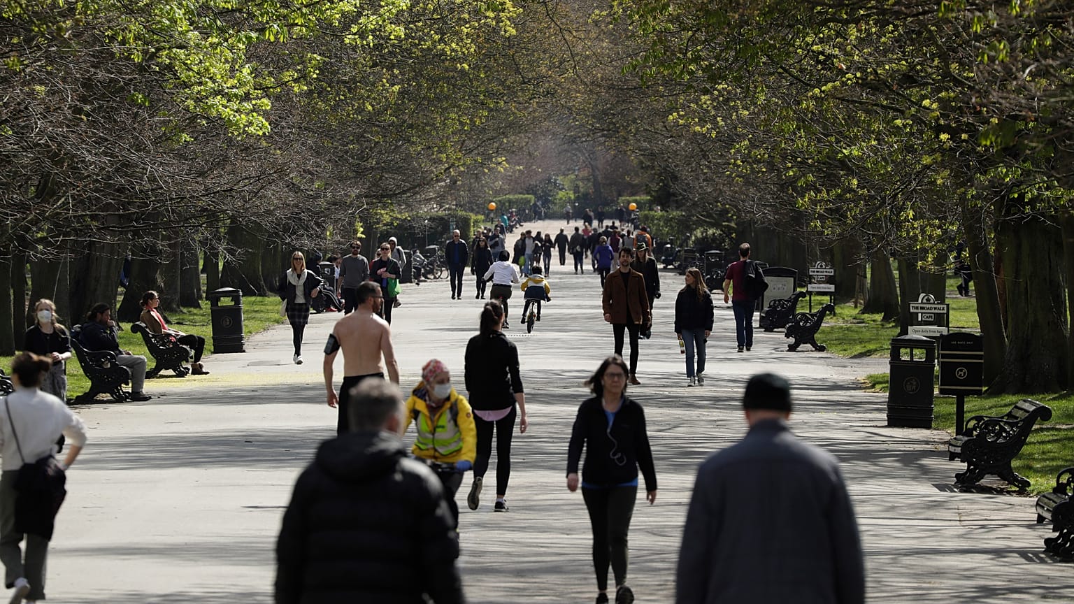 Groups of people were seen out enjoying the sunny weather in the British capital