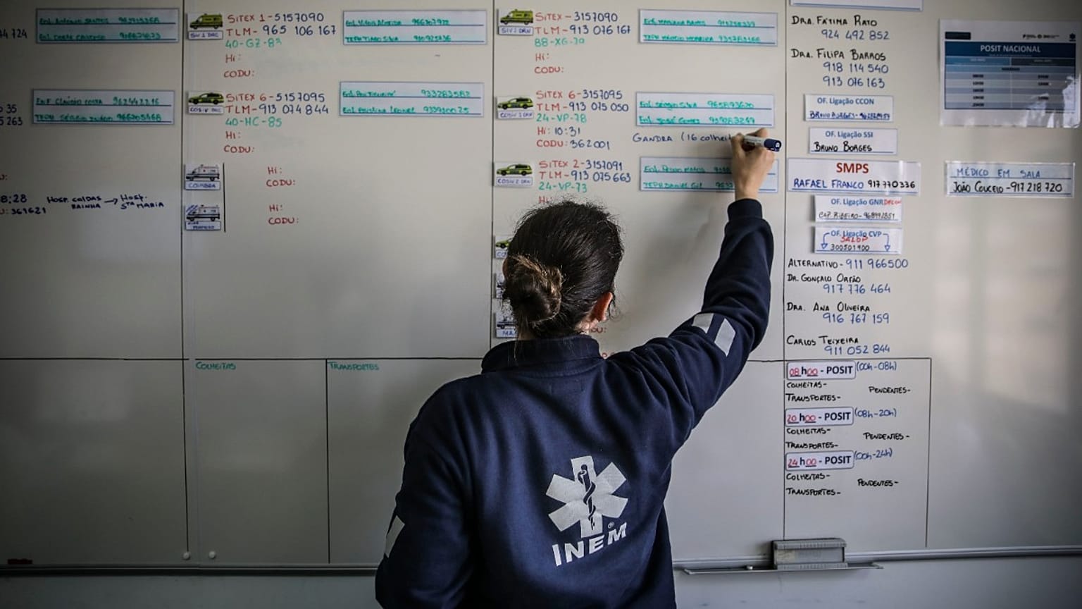Operacionais do INEM na Sala de Situação Nacional para a pandemia covid-19, Lisboa