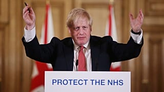 British Prime Minister Boris Johnson speaks during his daily COVID 19 coronavirus press briefing to announce new measures to limit the spread of the virus, at Downing Street
