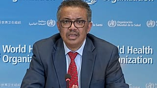 WHO Chief Tedros Adhanom Ghebreyesus attending a virtual news briefing on COVID-19 from the WHO headquarters in Geneva on April 6, 2020