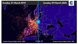 Prima/dopo, MAPPA: gli effetti del coronavirus sul traffico aereo in Europa