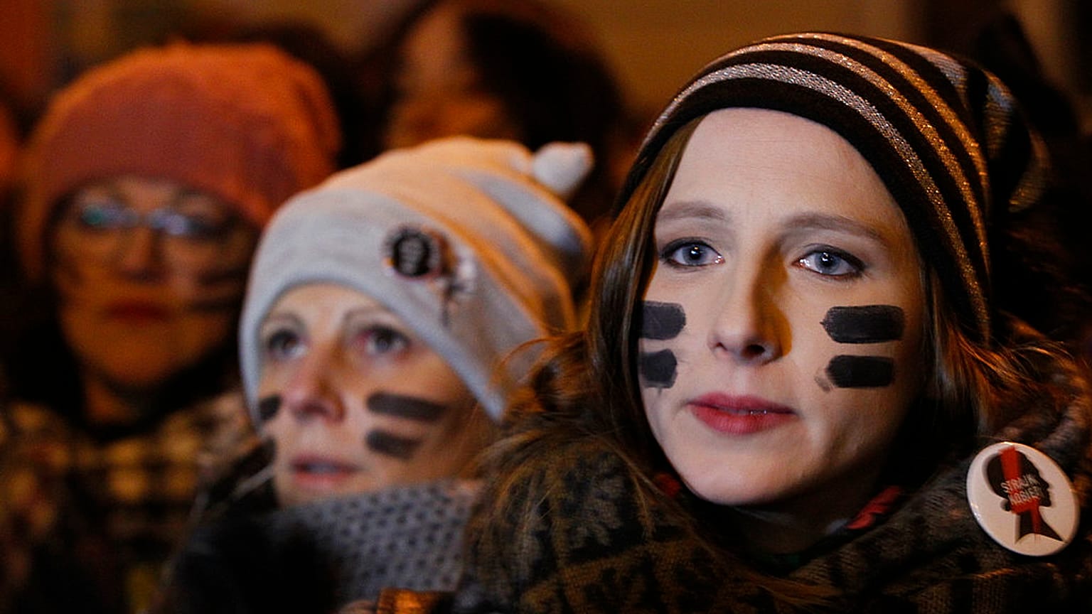 Women protest a tightening of abortion laws in Warsaw in 2017.