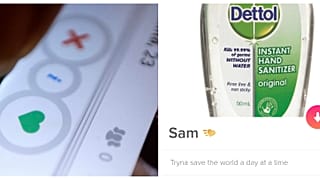 Kreative Profilbilder bei Tinder: Handdesinfektionsmittel.