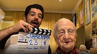 Grandma Tata filming with her nephew, the Spanish actor Miguel Ángel Muñoz