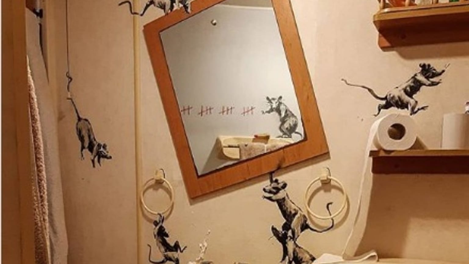 Street artist Banksy released pictures of his latest artwork on Tuesday, April 15 2020.