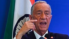 Portugal's President Marcelo Rebelo de Sousa speaks at a business forum in Mumbai on February 15, 2020. (Photo by Indranil MUKHERJEE / AFP)