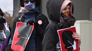 Pro-choice campaigners protest in Poland