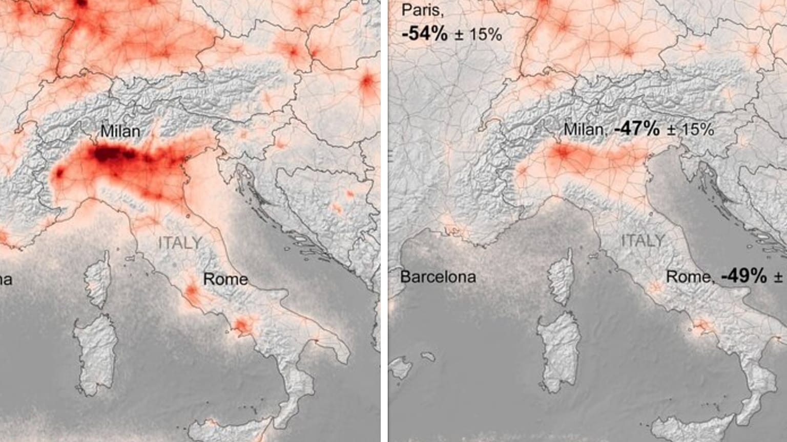 Air pollution plummets by more than 45% in major European cities 