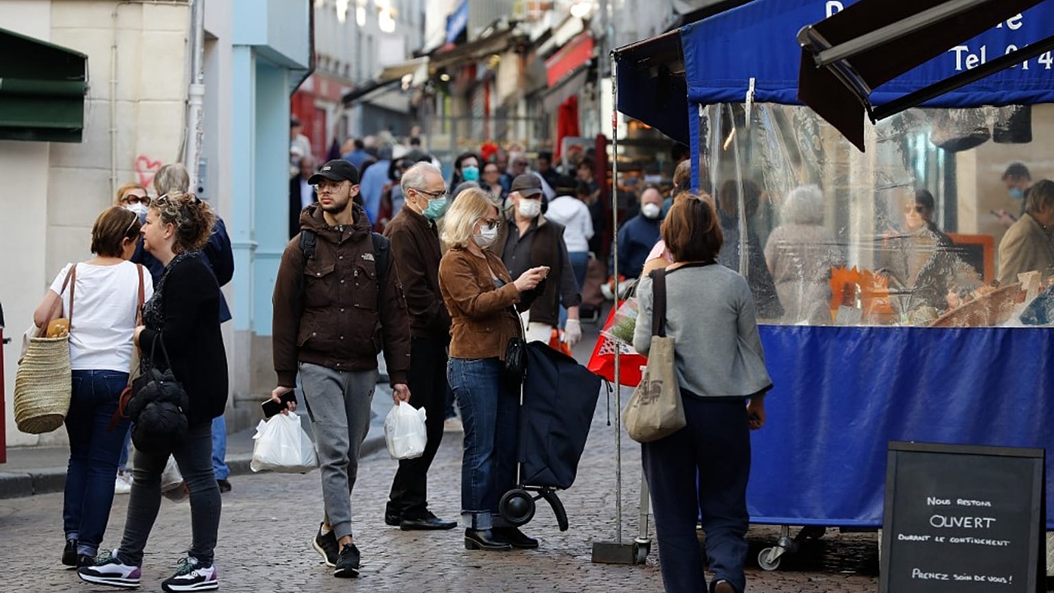 Rue Mouffetard, Paris April 19, 2020 (Photo by FRANCOIS GUILLOT / AFP)