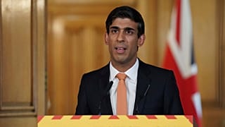 In this handout photo provided by 10 Downing Street, Britain's Chancellor Rishi Sunak speaks during a media briefing on the coronavirus outbreak in Downing Street, London