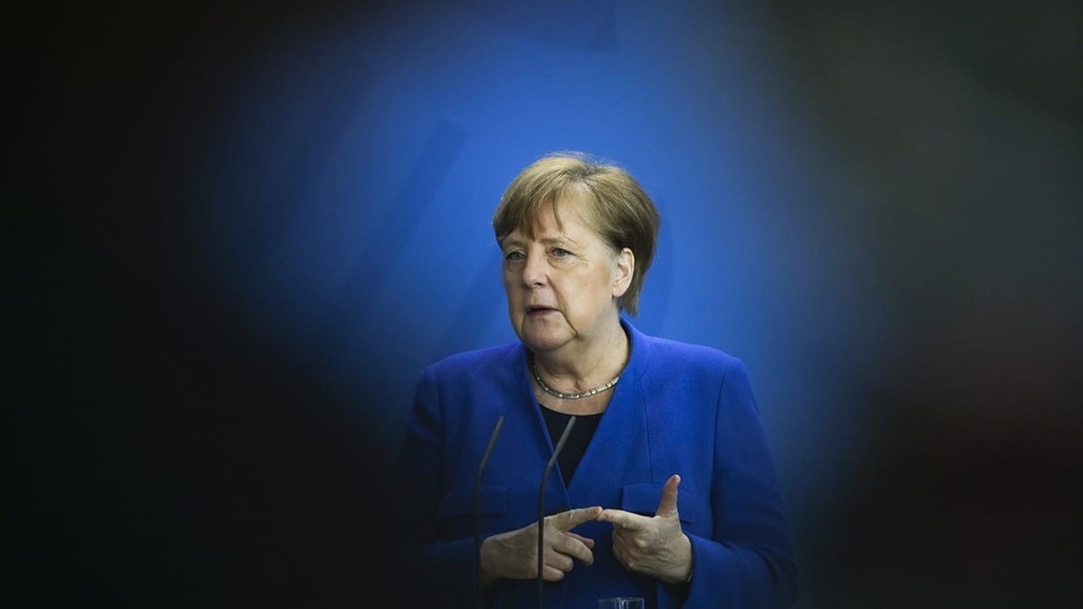German Chancellor Angela Merkel in Berlin, Germany, on April 20, 2020. (Photo by Markus Schreiber / POOL / AFP)