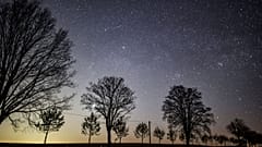 The starry sky shines in the night over an avenue in Petersdorf, eastern Germany, Monday, April 20, 2020.