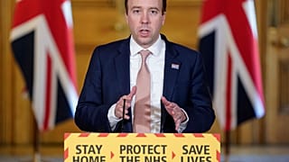 Britain's Health Secretary Matt Hancock attending a remote press conference on April 21, 2020.