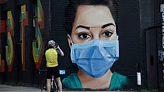 A mural in east London shows appreciation for NHS workers 