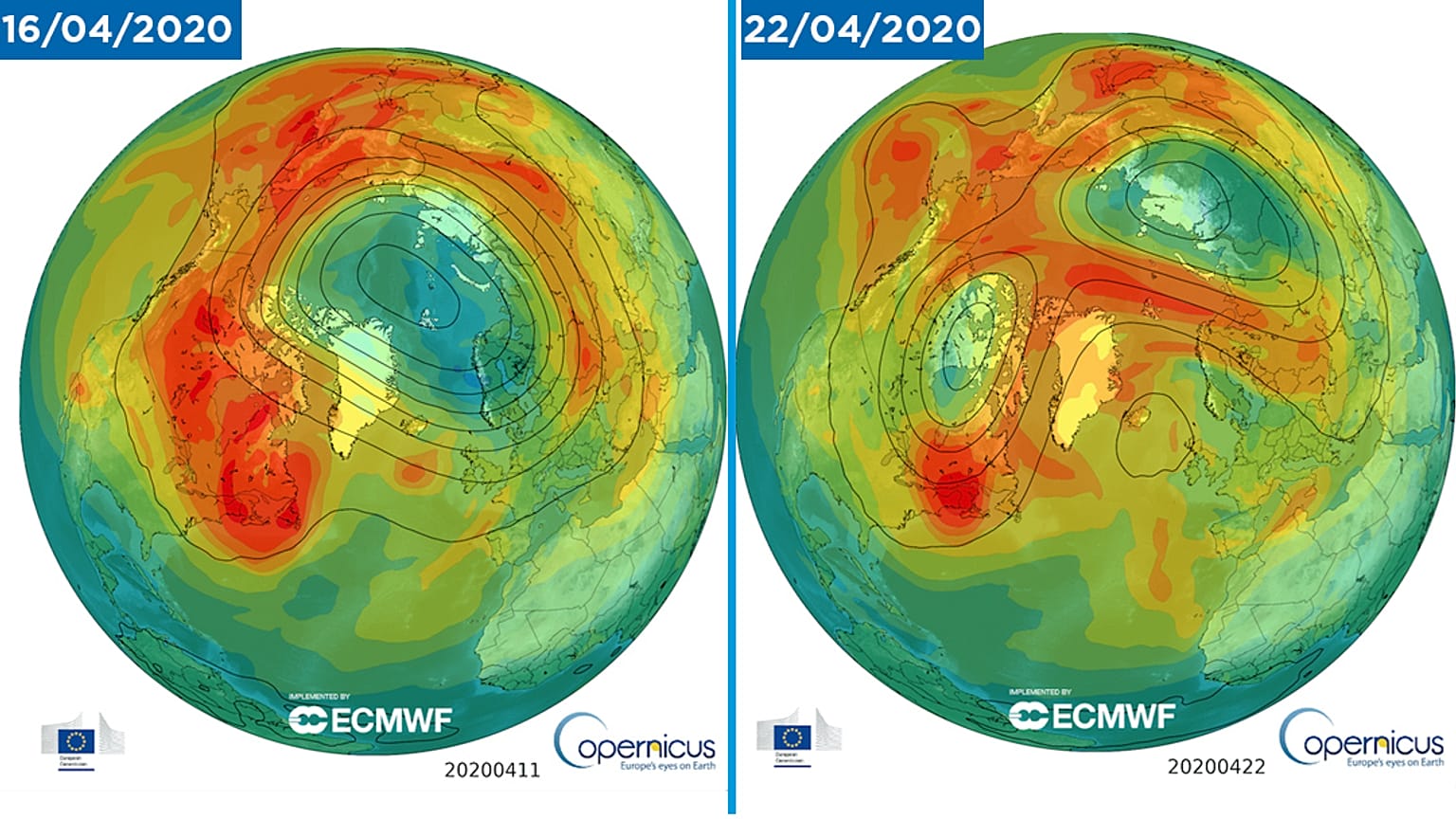 Ozone "hole" in April 16 and April 22 