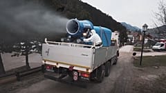 Italian towns are being disinfected with truck-mounted snow cannons